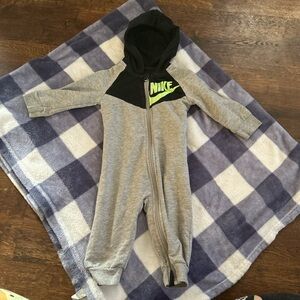 Nike Black and Gray Kids Footie with Neon Logo